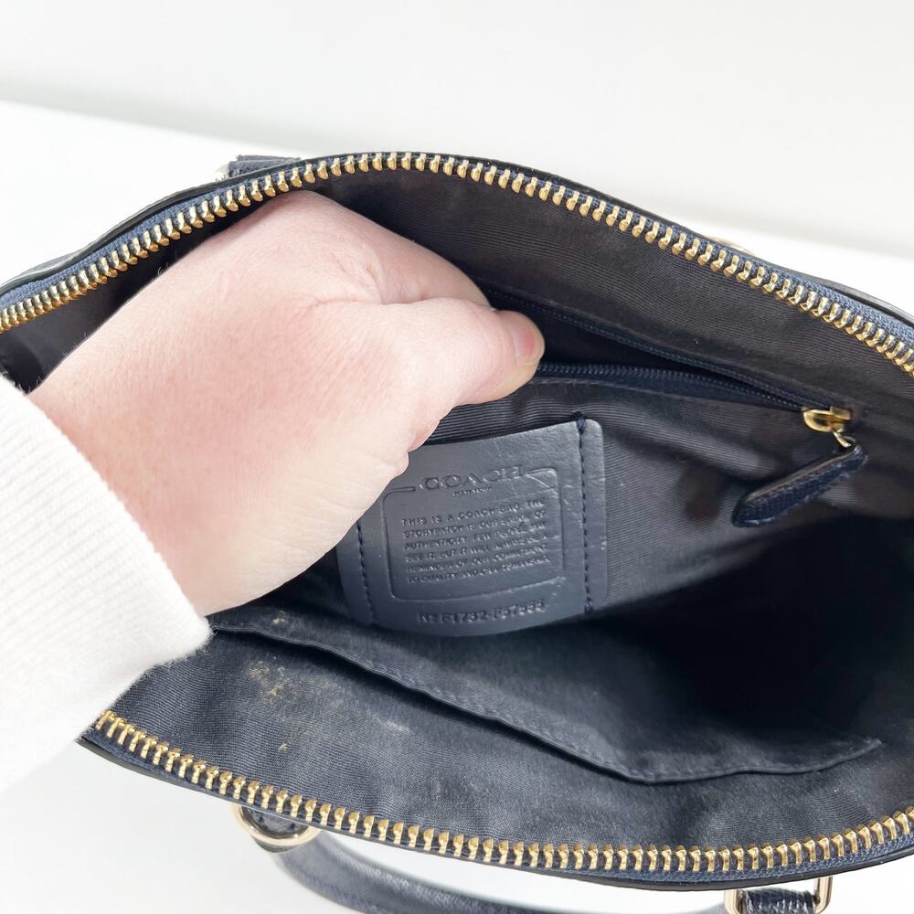 Coach Mini Sierra Leather Satchel Dome Purse Navy Blue - Picture 3 of 8